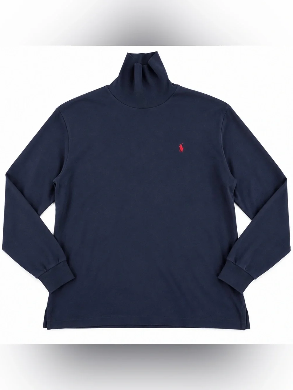 Vintage Polo Ralph Lauren Turtleneck Shirt Mens L Navy USA Made Cotton Red Pony